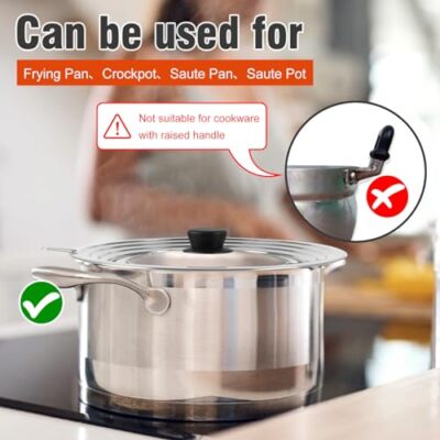 Universal Lid for Pots and Pans Skillets Stainless Steel Pan Cover Fits 6-7-8...