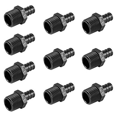 10-Pack Poly PPSU Barb Crimp Pex Fitting 1/2'' Pex X 1/2'' NPT Male Adapter, Po...