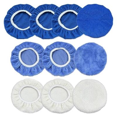 9pcs Car Polisher Pad 7 To 8 Inches Car Orbital Microfiber Bonnet Polishing Buff