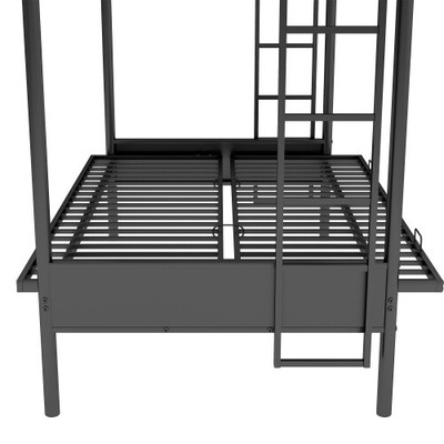 Convertible Black Metal Twin Over Full Bunk Bed Frame Loft Bed Folding Sofa Bed