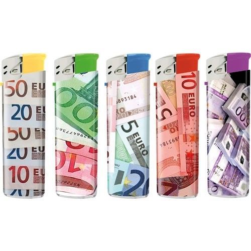 Set 5 Pezzi Accendini Accendigas Fantasia Banconote Euro Ricaricabili moc