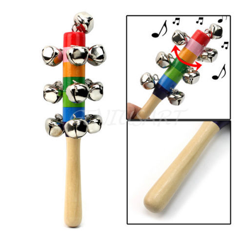 Campanelli Sonaglio con Manico Multicolori in Legno Strumento Musicale Bimbi moc