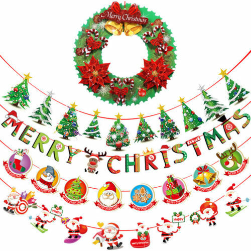 1set Christmas Hanging Bunting Banner Flags Garland Wedding Party