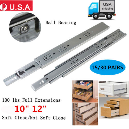 15 30 Pairs Full Extension 100 Lb Ball Bearing Drawer Slides
