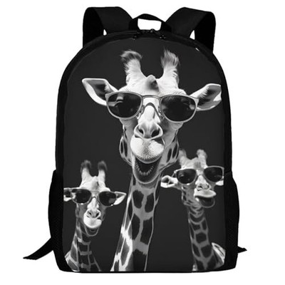 Funny Cool With Sunglasses School Backpack Causal Daypack Backpack 17'' Giraffe