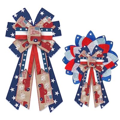Hying Large Patriotic Bows for Wreath, 4th of July Patriotic Wreath Bow Style4