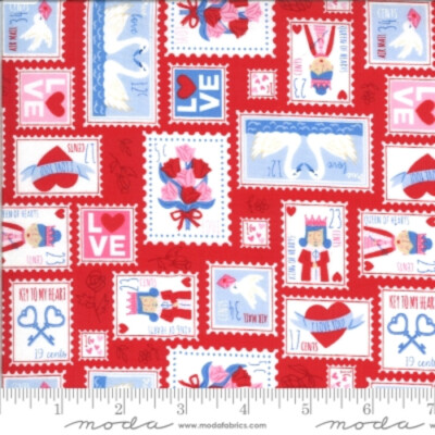 Moda Be Mine Love Dove by Stacy Iest Hsu 20712 14 Red Love Stamp  COTTON 