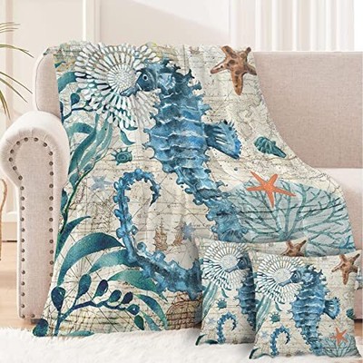 S Summer Bed Blanket Soft Sofa Sea Nautical Theme Deco...