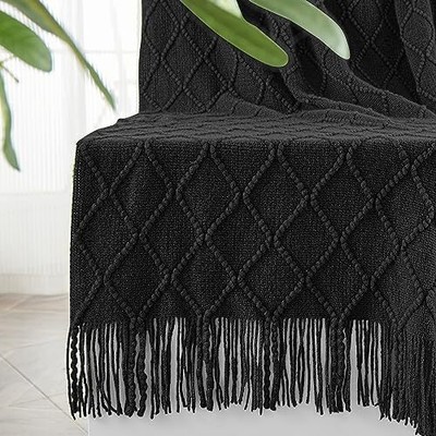  Knitted Throw Blankets for Couch and Bed, Soft Cozy Knit Blanket 50''x60'' Black