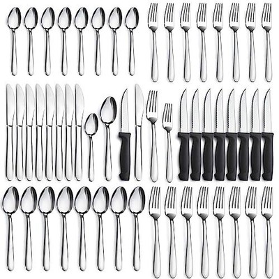 48-Pieces Silverware Set for 8, Flatware Set with Steak Kniv