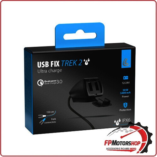 38827 USB-FIX TREK 2 DOPPIO CARICATORE DUALUSB PER MANUBRIO MOTO SCOOTER