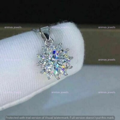 3 CT Round Cut Moissanite Snowflake Charm Pendant Necklace 925 Sterling Silver