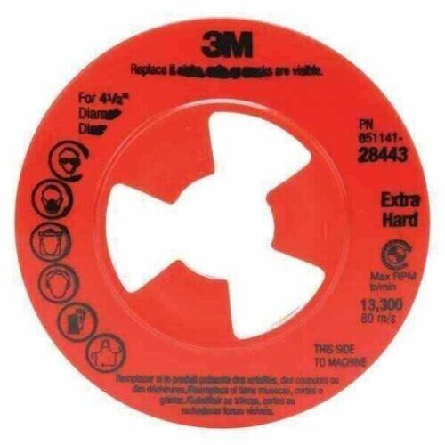 3M™ Disc Pad Face Plate Ribbed 28443, 4-1/2 in Extra Hard Red
