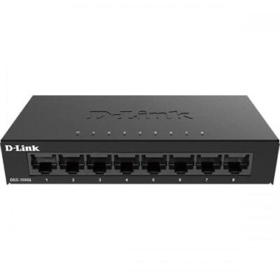 D-Link DGS-108GL, 8-Fast Ethernet Switch, Unmanaged, 4.31W, RJ45 Base-T, Black