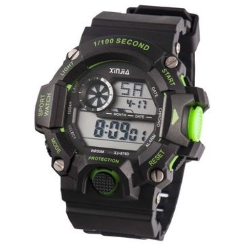 Orologio Sportivo Xinjia Xj-875dm Resistente Acqua Cronometro Nero Verde lac