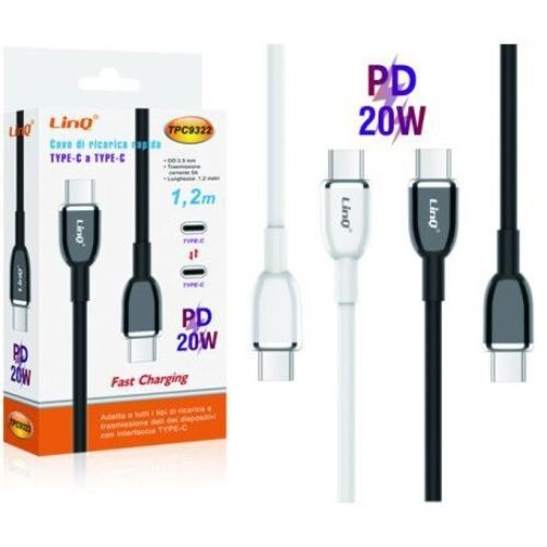 Cavo Di Ricarica Fast Rapido Da Type-C A Type-C Tipo C Pd 20W Linq Tpc9322