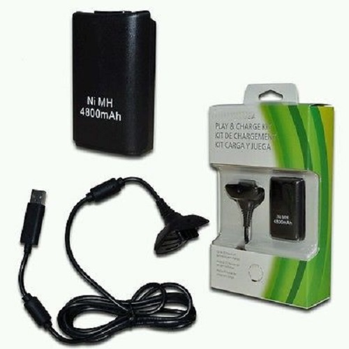 Cavo Ricarica Controller + Batteria Ricaricabile 4800mah Nera Xbox 360 linq