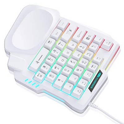 One Handed Gaming Keyboard Small Gaming Keyboard with Ergonomic Palm Rest LED...
