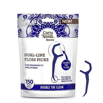 GuruNanda Dual Line Floss Picks 150 ct - Double-Threaded Dyneema Floss with A...