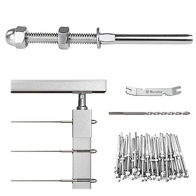Muzata 40Pack Cable Railing Kit Hand Swage Threaded Stud Tensioner for 1/8 Cable