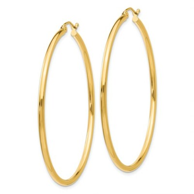 Pre-owned Wishing For Claudia 14k Yellow Gold Polished Plain Round Hoops Hollow Hoop Earrings 2mm 2" Length