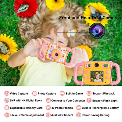 Prograce Kids Camera Dual Selfie Camera 1080P HD Video Recorder Digital Action