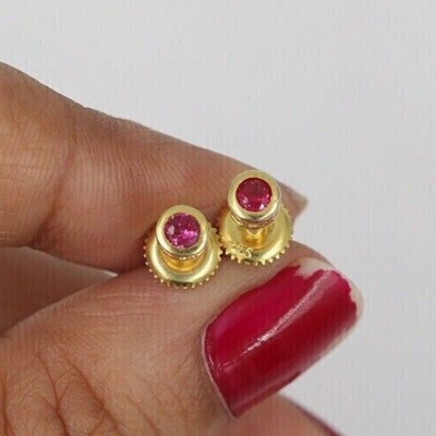 Simulated Pink Ruby 1Ct Round Cut Women's Stud Earring 14K Yellow Gold Plated