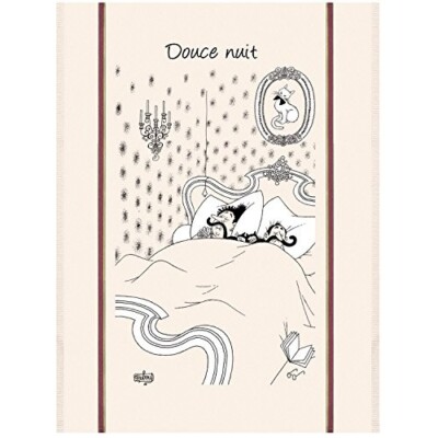 Torchons & Bouchons, Dubout, Douce Nuit Printed French Kitchen Tea Towel, Cotton