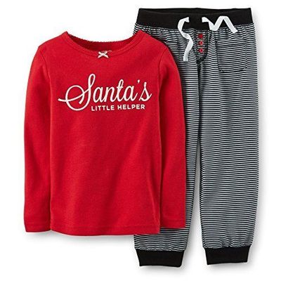 CARTERS 2PC SANTAS HELPER КРАСНЫЕ БЕЛЫЕ ПИЖАМЫ ДЛЯ ДЕВОЧЕК ВЕРХ БРЮКИ КОМПЛЕКТ РОЖДЕСТВЕНСКИЙ 4 4T