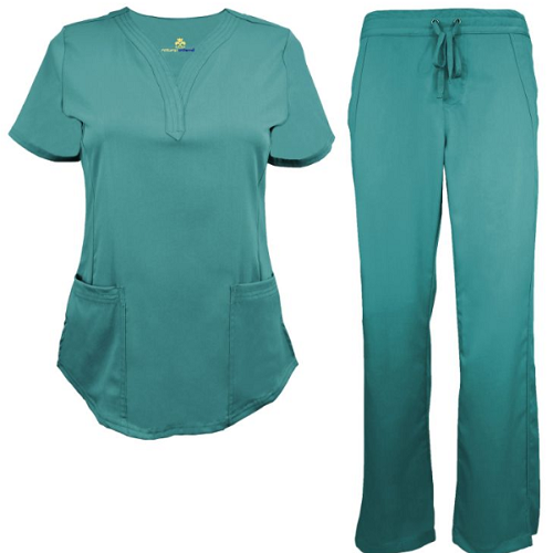 Women Ultrasoft Stretch Drop Neck 4 Pocket Scrub Set Medical Nursing Scrub Set