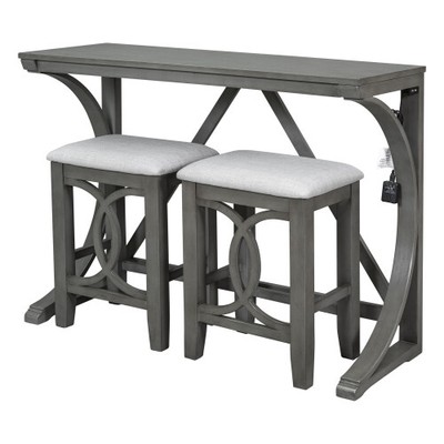 Farmhouse 3-Piece Counter Dining Table Set with USB Port and