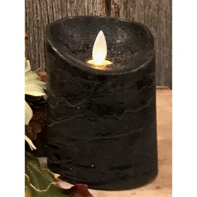 NEW Primitive PILLAR CANDLE BLACK TIMER Motion Faux Flame 3'' x 4'' Halloween Fall