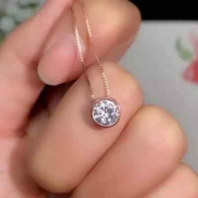 1Ct Round Lab-Created Diamond Solitaire  Pendant Necklace 14k Rose Gold plated