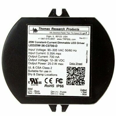 Thomas LED25W-36-C0700-D Constant Current Dimmable LED Driver, 700mA, 12-36VDC 
