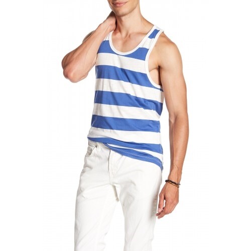 Slate & Stone 150949 Men's Stripe Printed Tank Scoop Neck Shirt Blue White Sz XL