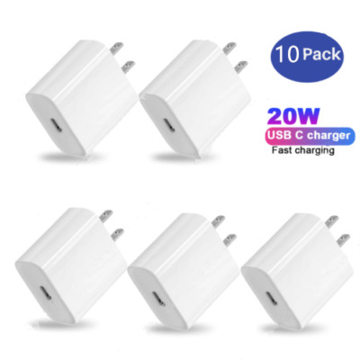 10Pack Lot 20W USB-C Cube Adapter PD Wall Fast Power Charger For iPhone Samsung
