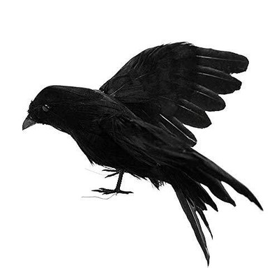 5.9'' Black Feathered Crows Realistic Raven Handmade Artificial Birds Hallowee...