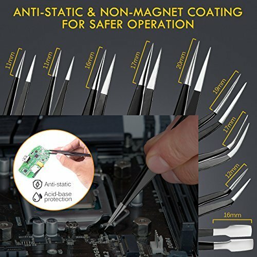 Juego de pinzas de precisión, juego de pinzas ElleSye 10 PCS ESD, kit de pinza