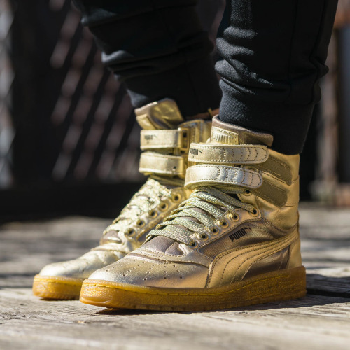 Womens Puma Sky Ii 2 Hi Metallic Gold Leather Fashion Boots Sneaker Shoes 9 For Sale Online Ebay