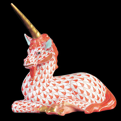 UNICORN by Herend Porcelain Rust Pattern 3.2'' tall NEW NEVER SOLD made Hungary 