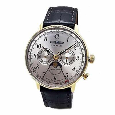 Pre-owned Zeppelin Watch 7038-1 Hindenburg Quartz 40 Mm Leather Belt 7037m-1 With Case