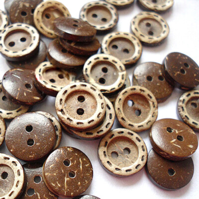 100x Brown Round Carved 2-hole Basic Sewing Coconut Button For DIY Crafts 13mm 