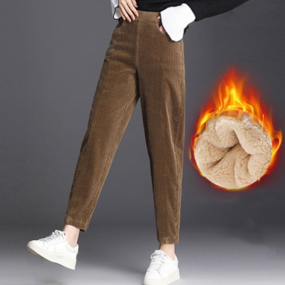 Women Plush  Casual  Corduroy Warm Pants     High Waist Harem Pants Trousers