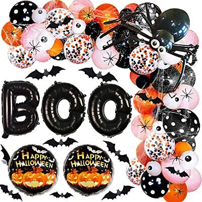 Halloween Balloon Garland Kit, 131 Pcs Black Orange Confetti Balloon Arch Pink