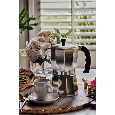 Portable Espresso Stovetop Coffee Maker Aluminum Percolator for 3 Cups, Silver