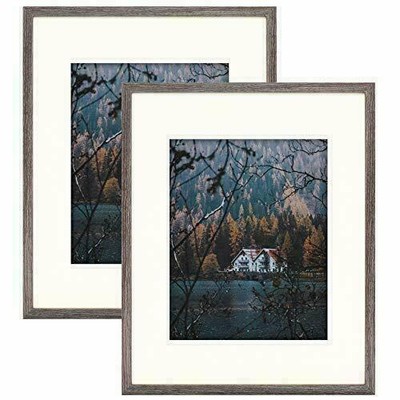 2 Pack 16x20 Picture Frames Smooth Wood Grain Finish with Mat for 11x14 Photo
