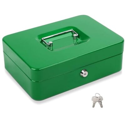 Cash Box with Key Lock Metal Money Box with Money Tray Large Safe Lock Box Du...