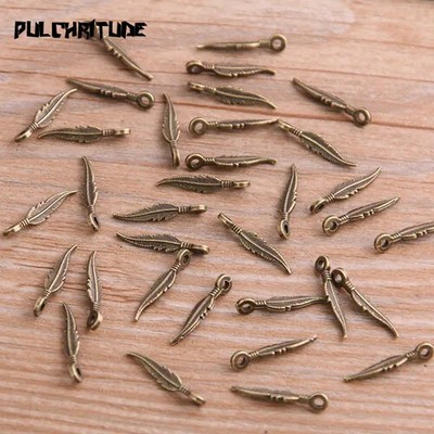 100PCS 2*16Mm Vintage Metal Zinc Alloy Small Feather Charms Jewelry 