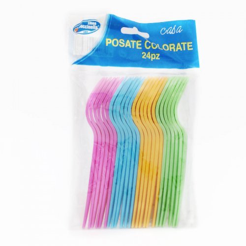 Set 24 Pezzi Forchette In Plastica Colorate Feste Compleanni Party dfh