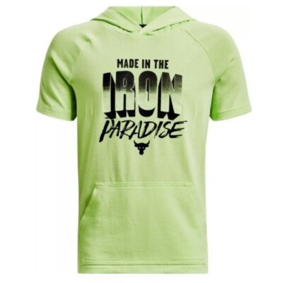 Under Armour Project Rock Hoodie Youth Boys Medium Iron Paradise Cotton Lime Gre